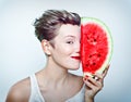 Woman and watermelon Royalty Free Stock Photo