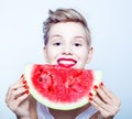 Woman and watermelon Royalty Free Stock Photo