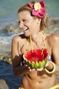 Woman with watermelon cocktail Royalty Free Stock Photo