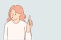 Woman waving finger to show dissatisfaction with opponent words and say no to discriminatory actions