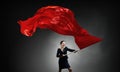 Woman waving red flag Royalty Free Stock Photo