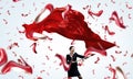 Woman waving red flag Royalty Free Stock Photo