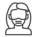 Woman wear respirator mask line icon. Masked female person outline style pictogram on white background. Coronavirus