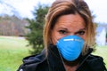 Woman wearing a antiviral face mask to protect from sickness.