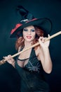 Woman wearing as witch dancing . Halloween Royalty Free Stock Photo