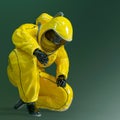 Woman wearing a biohazard suit searching side view