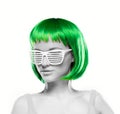Woman wearing blinder shutter shades