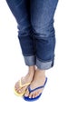 Woman Wearing Blue Jeans and Flip Flops #3 Royalty Free Stock Photo