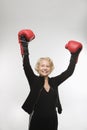 Woman wearing boxing gloves. Royalty Free Stock Photo