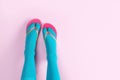 Woman wearing bright socks with flip-flops Royalty Free Stock Photo