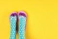 Woman wearing bright socks with flip-flops Royalty Free Stock Photo