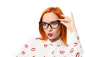 Woman wearing cat eye glasses Royalty Free Stock Photo