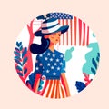 woman wearing cloth similar USA flag girl in american clothes celebrating independence day portrait