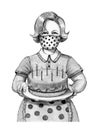 Woman Wearing COVID Mask and Holding Birthday Cake