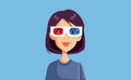 Woman Wearing 3d Glasses Watching a Movie Vector Cartoon