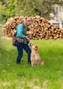 Woman talk to her Golden Retriever Dog