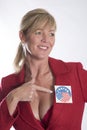 Woman wearing an election voted sticker Royalty Free Stock Photo