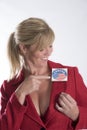 Woman wearing an election voted sticker Royalty Free Stock Photo