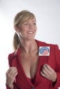 Woman wearing an election voted sticker Royalty Free Stock Photo