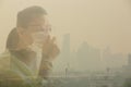 Woman wearing face mask because of air pollution in the Bangkok