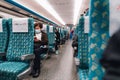 A woman wearing flu mask sitting in Taiwan High Speed Rail THSR in the morning in Taiwan, Taipei Royalty Free Stock Photo