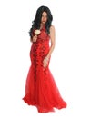 Woman Wearing Formal Red Mermaid Style Gown With Rose Royalty Free Stock Photo