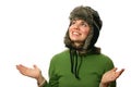 Woman wearing fur lined hat