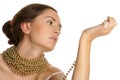 Woman wearing gold necklace Royalty Free Stock Photo