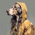 Dog In Headphones: Fashionable Cartoon Illustration In Dark Yellow And Gray