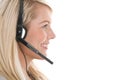 Woman wearing headset