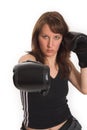 Woman wearing karate gloves