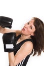 Woman wearing karate gloves