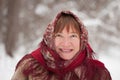 Woman wearing kerchief in winter