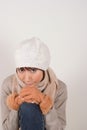 Woman wearing knit hat