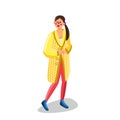 Woman Wearing Knitted Cardigan Clothes Vector Illustration