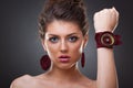 Woman wearing leather jewlery Royalty Free Stock Photo