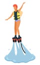 Woman Wearing Life Jacket and Helmet Flyboarding