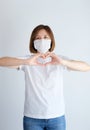 Woman wearing mask get sick from corona virus, and flu. pray and cheer up for stay strong and get well.self quarantine and