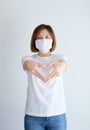 Woman wearing mask get sick from corona virus, and flu. pray and cheer up for stay strong and get well.self quarantine and