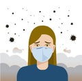 Woman wearing mask for protect pm2.5 or virus vector