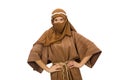 Woman wearing medieval arab clothing on white Royalty Free Stock Photo