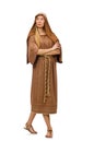 The woman wearing medieval arab clothing on white Royalty Free Stock Photo