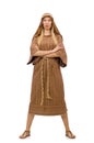 The woman wearing medieval arab clothing on white Royalty Free Stock Photo