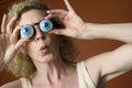 Woman wearing novelty eyeglasses Royalty Free Stock Photo