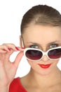 Woman wearing oversized sunglasses