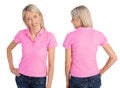 Woman wearing pink polo shirt