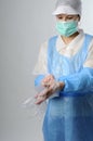 Woman wearing plastic gloves