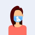 Woman wearing protective face mask with bird icon girl profile avatar female cartoon character portrait flat Royalty Free Stock Photo