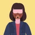 Woman wearing protective mask with bear face smog air pollution virus protection concept girl profile avatar female