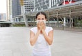 Woman wearing protective mask to protect pollution and the flu Royalty Free Stock Photo
